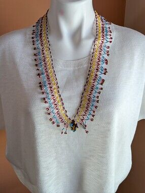 Handcrafted Multicolor Beaded V-Neck Necklace